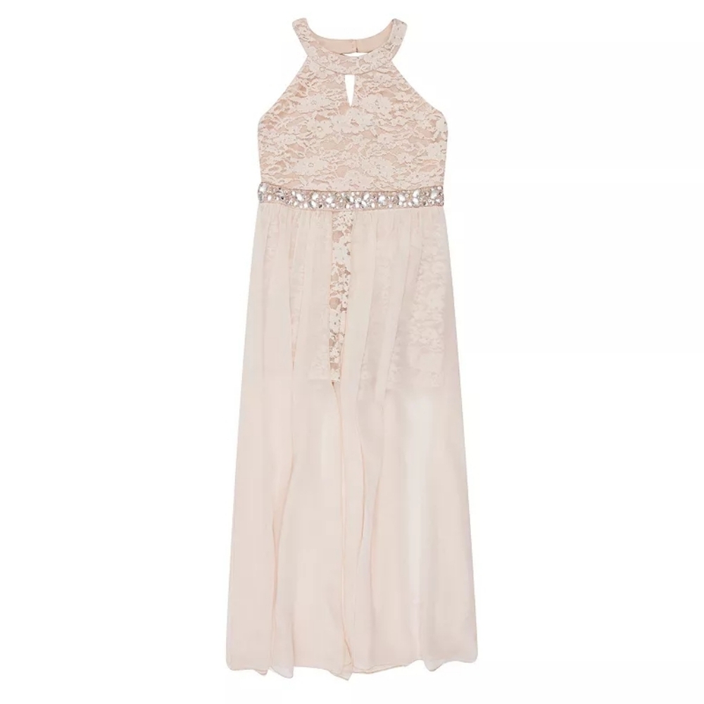 Speechless Girls' High Neck Romper Maxi Walk-Through Party Dress Pink 16